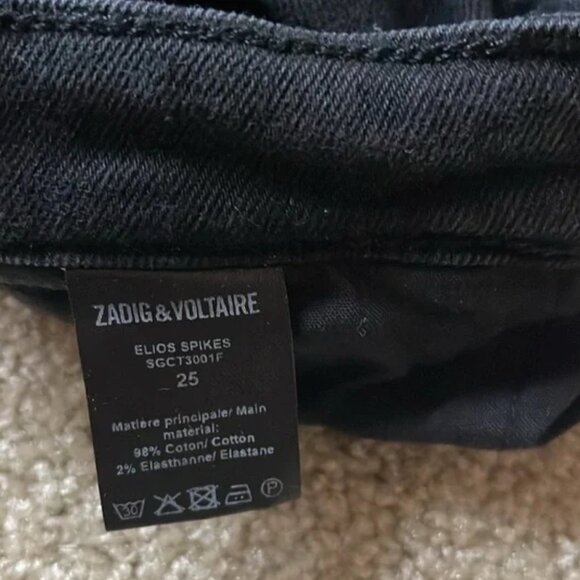 Zadig and Voltaire cropped elios spikes button fly black jeans (sz FR 25) - Picture 7 of 12